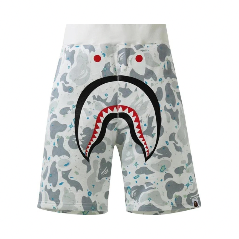 BAPE Space Camo Shark Sweat Shorts (White) (SS21)
