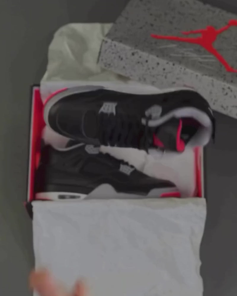 
                  
                    Load and play video in Gallery viewer, Jordan 4 Retro Bred Reimagined (2023)
                  
                